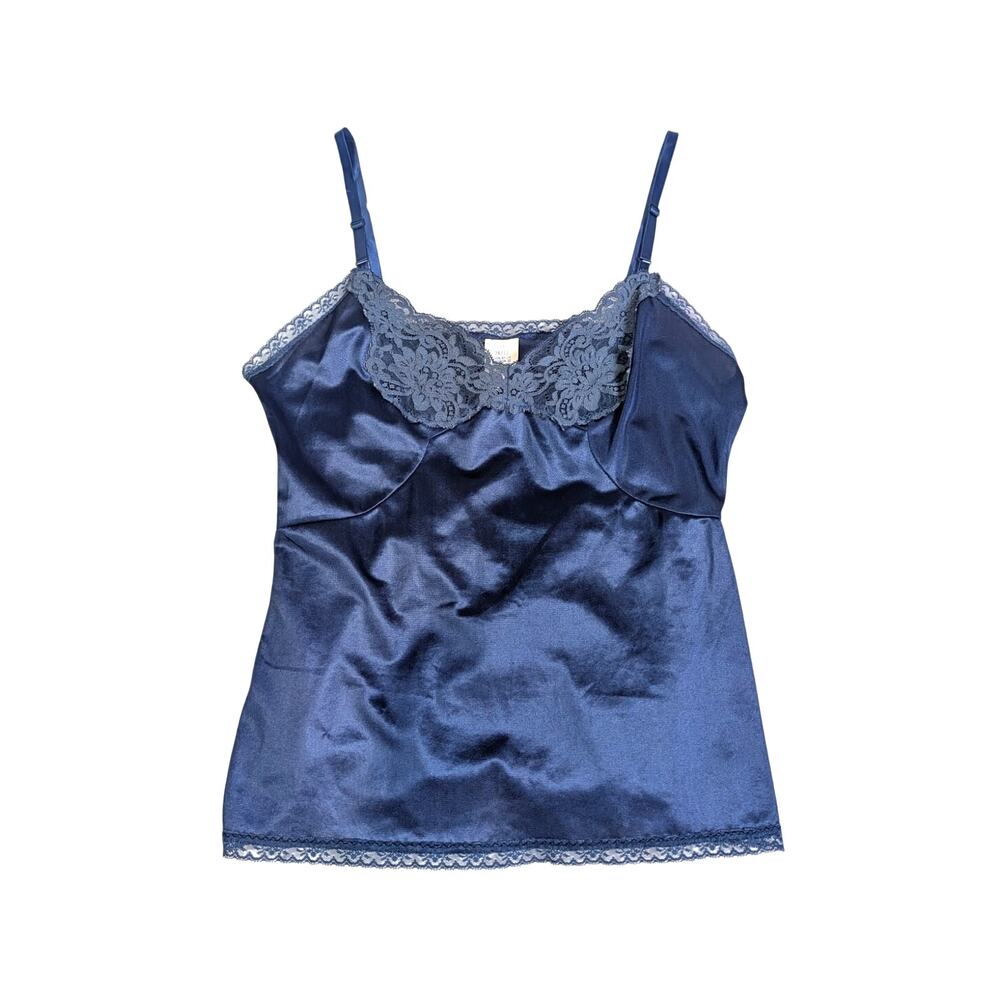 Vintage 90s JC Penney Blue Satin Lace Camisole Cami Tank Top Nylon 34 12